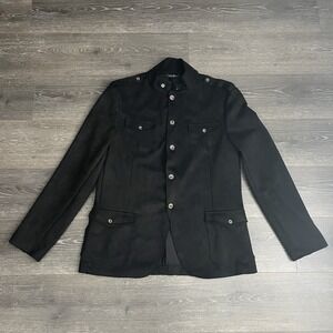 Ron Tomson‎ Microsuede Lightweight Safari Military Jacket Black Men's 44 (XXL)